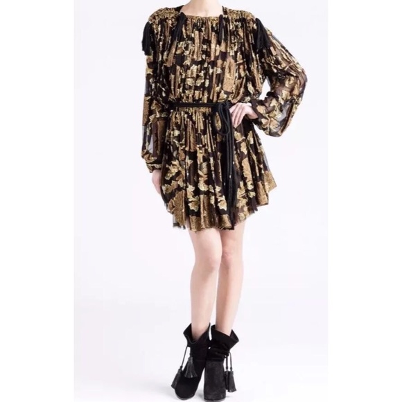Lanvin Lame Floral Gathered Waist Dress Sz 8 40